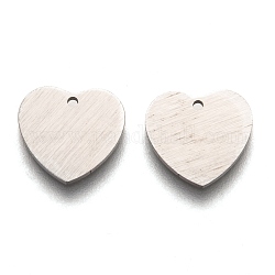 304 Stainless Steel Pendants, Stamping Blank Tag, Laser Cut, Double Side Drawbench Effect, Heart, Stainless Steel Color, 11x12x1mm, Hole: 1mm