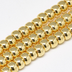 Chapelets de perles en hématite synthétique sans magnétiques, rondelle, plaqué or, 6x4mm, Trou: 2mm, Environ 97 pcs/chapelet, 15.7 pouce