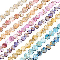 CHGCRAFT 7 strands 7 colors Drawbench Freshwater Shell Beads Strands, Dyed, Flat Round, Mixed Color, 10.5~11.5x2~3mm, Hole: 1mm, about 32pcs/Strand, 14.17 inch~14.45 inch, 1 strand/color