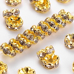 Perles séparateurs en laiton avec strass, bord ondulé, cristal, sans nickel, or, 4x2mm, Trou: 1mm