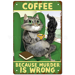 ブリキ看板ポスター  垂直  家の壁の装飾のため  殺人は間違っているので、単語コーヒーの四角形  猫の模様  300x200x0.5mm