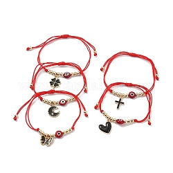 Bracelet à breloques en alliage, bracelet réglable tressé au chalumeau mauvais œil avec cordons en nylon, formes mixtes, diamètre intérieur: 3-1/8 pouce (8 cm)