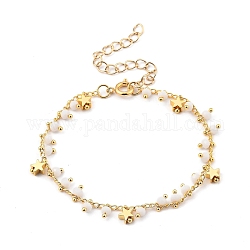 Messing Perlen Armbänder, mit Bordsteinketten, facettierte Glasperlen und Sternperlen, golden, 7-1/8 Zoll (18 cm)