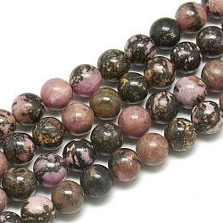 Chapelets de perles en rhodonite naturelle, ronde, 8~8.5mm, Trou: 1mm, Environ 46~47 pcs/chapelet, 14.96 pouce (38 cm)