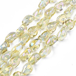 Electroplate Transparent Glass Beads Strands, AB Color Plated, Snake, Light Goldenrod Yellow, 8.5~9.5x7x6mm, Hole: 1mm, about 100pcs/strand, 33.86inch~34.65 inch(86~88cm)