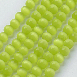 Perles d'oeil de chat, ronde, vert jaune, 6mm, Trou: 1mm, Environ 66 pcs/chapelet, 15.5 pouce