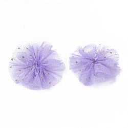 Fleurs en tissu organza, avec feuille, pour les bandeaux de bricolage accessoires de fleurs accessoires de cheveux de mariage pour filles femmes, lilas, 42x5mm