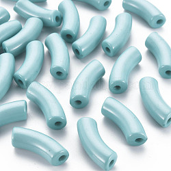 Opaque Acrylic Beads, Curved Tube, Turquoise, 36x13.5x11.5mm, Hole: 4mm, about 148pcs/500g