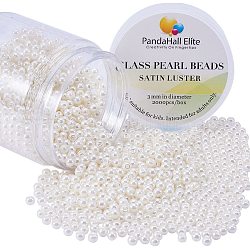 PandaHall Elite 3mm-3.5mm about 2000 pcs Tiny Glass Pearl Round Beads Assortment Lot For Jewelry Making Box Kit,Beige Color