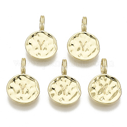 Alloy Pendants, Cadmium Free & Nickel Free & Lead Free, Flat Round with Letter, Real 18K Gold Plated, Letter.Y, 17x11.5x1.5mm, Hole: 2.5mm