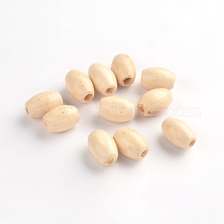 Natural Wood Barrel Beads, Egg Shaped Rugby Wood Beads, Lead Free, Dyed, White, 5mmx8mm, hole: 2mm
