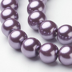 Umweltfreundliche runde Perlenstränge aus gefärbtem Glasperlen, Klasse A, Baumwollkordel Gewinde, Medium lila, 8 mm, Bohrung: 0.7~1.1 mm, ca. 52 Stk. / Strang, 15 Zoll