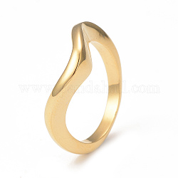 Chapado en iones (ip) 304 anillo de dedo de onda de acero inoxidable para mujer, real 14k chapado en oro, nosotros tamaño 7 1/4 (17.5 mm)