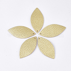 Eco-Friendly Cowhide Leather Big Pendants, Leaf, Gold, 44x21x1mm, Hole: 1.5mm