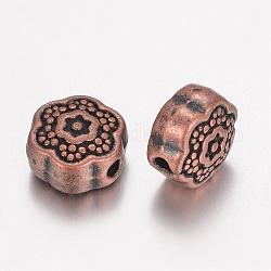 Tibetan Style Alloy Beads, Flower, Red Copper, 7.5x4mm, Hole: 1mm