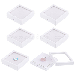 Boîtes de rangement carrées en plastique pour diamants, vitrine de pierres précieuses avec fenêtre transparente et éponge à l'intérieur, blanc, 6.9x6.9x2 cm, diamètre intérieur: 58x58 mm