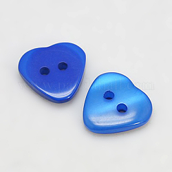 Botones de resina, teñido, corazón, azul dodger, 15x15x3mm, agujero: 2 mm