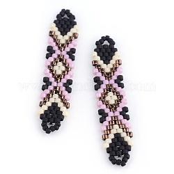 Miyuki & toho perles de rocaille japonaises, Liens faits à la main, motif de tissage, support violet, 41~41.5x9x2mm, Trou: 1mm