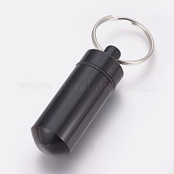 Outdoor Portable Aluminium Alloy Small Pill Case, with Iron Key Ring, Black, 50.5x17mm