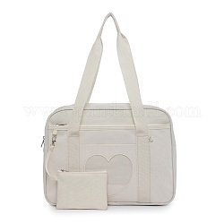 Nylon Shoulder Bags, Rectangle Women Handbags, with Zipper Lock & Heart Clear PVC Windows, Cornsilk, 36x26x13cm