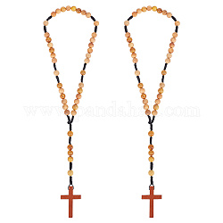 ARRICRAFT Wood Cross Hanging Pendant Decorations, with Wood Beads and Nylon Thread, for Car Rear View Mirror, BurlyWood, 325mm, 2pcs/box
