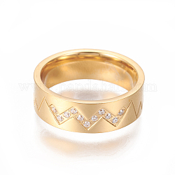 304 палец кольца из нержавеющей стали, с кубического циркония, широкая полоса кольца, золотые, Размер 6~9, 16~19 мм