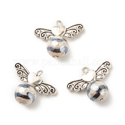Pendenti in agata dzi naturale, con ali in lega color argento antico, angelo, 19x23.5x10mm, Foro: 1.8 mm