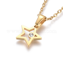 304 Stainless Steel Pendant Necklaces, with Crystal Rhinestone, with Cable Chains and Lobster Claw Clasps, Star, Golden, 17.6 inch(44.8cm), 1.5mm