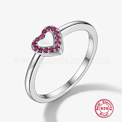 925 anillo de dedo de plata de ley con baño de rodio y platino, corazón, de color rosa oscuro, diámetro interior: 16 mm