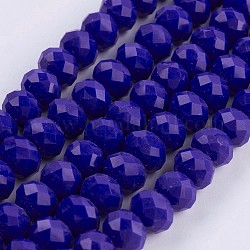 Opache perle di vetro fili, sfaccettato, rondelle, blu royal, 8x6mm, Foro: 1~1.5 mm, circa 70~72pcs/filo, 16.9~17.3 pollice (43~44 cm)