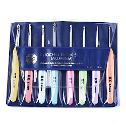 Aluminum Diverse Size Crochet Hooks Set, with ABS Plastic Handle, for Braiding Crochet Sewing Tools, Platinum, Mixed Color, 134x13x8mm, pin: 2.5mm/3mm/3.5mm/4mm/4.5mm/5mm/5.5mm/6mm, 8pcs/set.