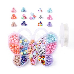 Bracelet lettre bricolage avec kit de fabrication de coeur, y compris papillon et fleur et motif coeur et lettre et perles acryliques motif coeur, Perles de rocaille en verre, couleur mixte