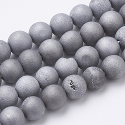 Fili di perline di agata stagionata geode druzy galvanica, smerigliato, tinto, tondo, platino placcato, 6~6.5mm, Foro: 1.5 mm, circa 65pcs/filo, 15.5 pollice