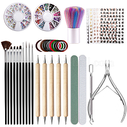 Nail Care Kits, with Brush Pens, Dotting Tool, Line Nail Stickers, Nail Art Decoration Accessories, Alphabet Stickers, Nail File, Dust Brush, Stainless Steel Cuticle Pusher and Nail Cuticle Scissor, Mixed Color, 26x18cm