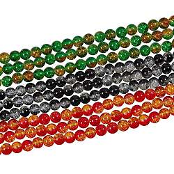 Zweifarbige Crackle Glasperlenstränge, Runde, Mischfarbe, 8~8.5 mm, Bohrung: 1 mm, ca. 50~52 Stk. / Strang, 14.9 Zoll ~ 15.7 Zoll (38~40 cm), 3 Farben, 3Streifen / Farbe, 9strands, ca. 150 Stk. / Strang, 450 Stück / Karton