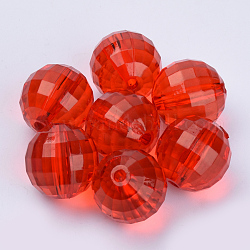 Perles en acrylique transparente, facette, ronde, rouge, 13.5x13.5mm, Trou: 2.2mm, environ 326 pcs/500 g