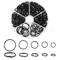 Pandahall elite 373pcs 5 estilos llaveros divididos de hierro, anillo de llavero, electroforesis negro, 8~20x1.2~2mm, diámetro interior: 6.8~13.5 mm