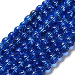 Chapelets de perles en verre transparent drawbench, peint à la bombe, ronde, bleu moyen, 4mm, Trou: 1.1~1.3mm, 31.4 pouce