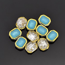 Cucire su acrilico taiwan, giada imitato, oro placcato, accessori d'abbigliamento , rettangolo, cielo blu, 25x19x9mm, Foro: 1 mm