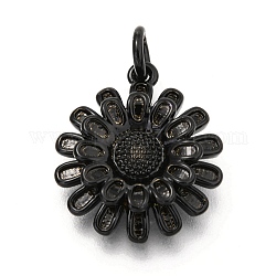 Spruzzare pendenti in ottone verniciato, con anelli di salto, girasole, nero, 17x14.5x3.5mm, Foro: 3 mm
