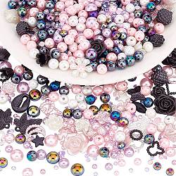 Cuentas acrílicas ph pandahall 300 pieza cuentas sueltas redondas de 8 mm 30 g anillo de mariposa de flor colorida cabujones de resina medias perlas de 20 g cuentas de perlas planas para pulsera pendiente collar fabricación de joyas
