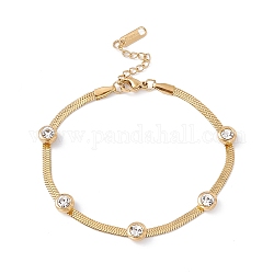 Kristall-Strass-Perlen-Fischgräten-Kettenarmband, Ionenplattieren (IP) 304 Edelstahlschmuck für Frauen, golden, 7-1/4 Zoll (18.5 cm)