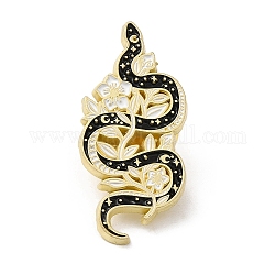 Spille smaltate con serpente e fiore, distintivo totem, spilla in lega d'oro per abiti da zaino, nero, 30x14x1.5mm