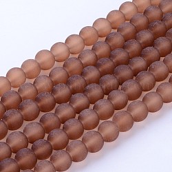 Chapelets de perles en verre transparent, mat, ronde, chameau, 6mm, Trou: 1.3~1.6mm, Environ 140 pcs/chapelet, 31.4 pouce