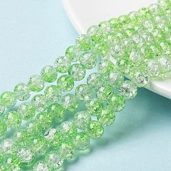 Chapelets de perles en verre craquelé peint, deux tons, ronde, vert clair, 8mm, Trou: 1.3~1.6mm, Environ 100 pcs/chapelet, 31.4 pouce