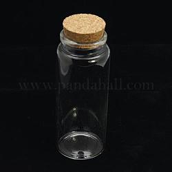 Verre bouteille en verre jar pour les contenants de perles, avec bouchon en liège, souhaitant bouteille, clair, 127x47mm, goulot d'étranglement: 35.5~36mm de diamètre, capacité: 55 ml (1.85 oz liq.)