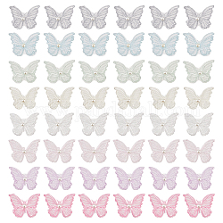 48 pièces 8 couleurs double couche 3d papillon polyester broderie ornement accessoires, avec une perle d'imitation en plastique, appliqué en organza, couture artisanat décoration, couleur mixte, 38x48x1.5mm, 6 pcs / couleur