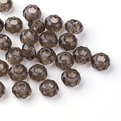 Perles européennes en verre, Perles avec un grand trou   , pas de noyau métallique, rondelle, gris foncé, environ 14 mm de diamètre, épaisseur de 8mm, Trou: 5mm