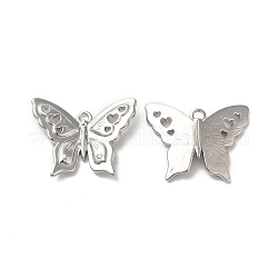 Латунные подвески, бабочка с подвеской в виде сердечка, Реальная платина, 15x19x3 мм, отверстие : 1.2 мм