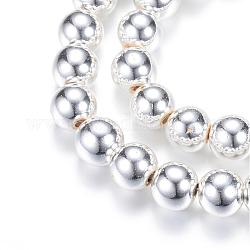 Chapelets de perle en hématite synthétique magnétique, ronde, Plaqué Argent, 8~9mm, Trou: 1~1.5mm, Environ 50 pcs/chapelet, 15.7 pouce